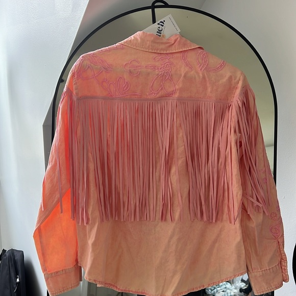 Pink western button up shirt with fringe - Picture 3 of 4